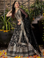 Tulsi Art Delicate Black Silk Zari Embroidered Lehenga Choli With Dupatta | Grocsy