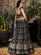 Tulsi Art Delicate Black Silk Zari Embroidered Lehenga Choli With Dupatta | Grocsy