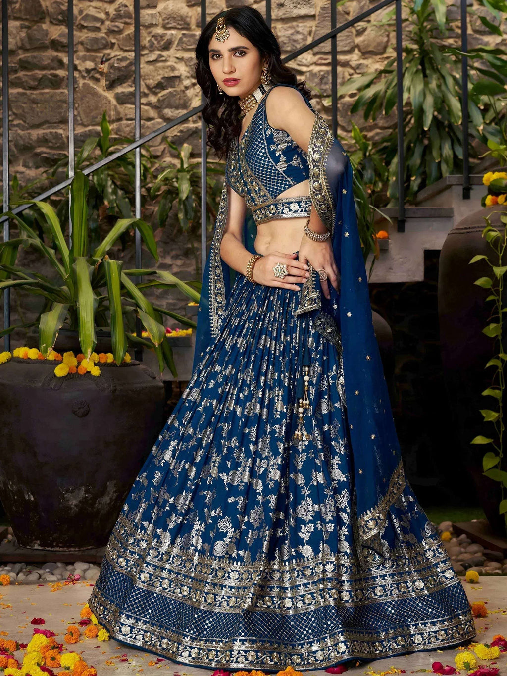 Tulsi Art Sweet Dove Blue Zari Embroidered Designer Lehenga Choli | Grocsy