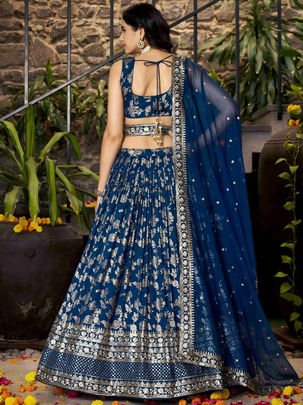 Tulsi Art Sweet Dove Blue Zari Embroidered Designer Lehenga Choli | Grocsy