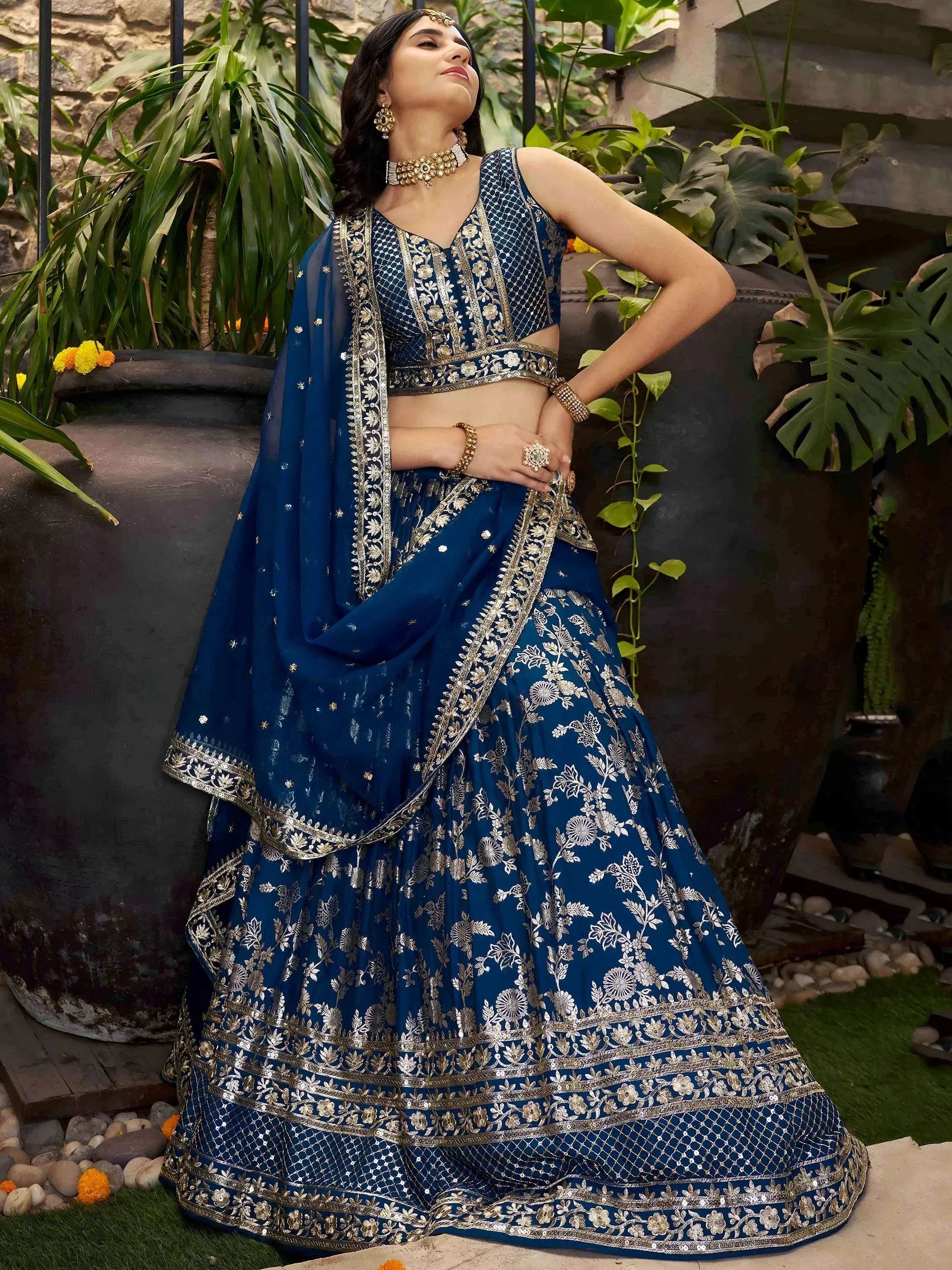 Tulsi Art Sweet Dove Blue Zari Embroidered Designer Lehenga Choli | Grocsy