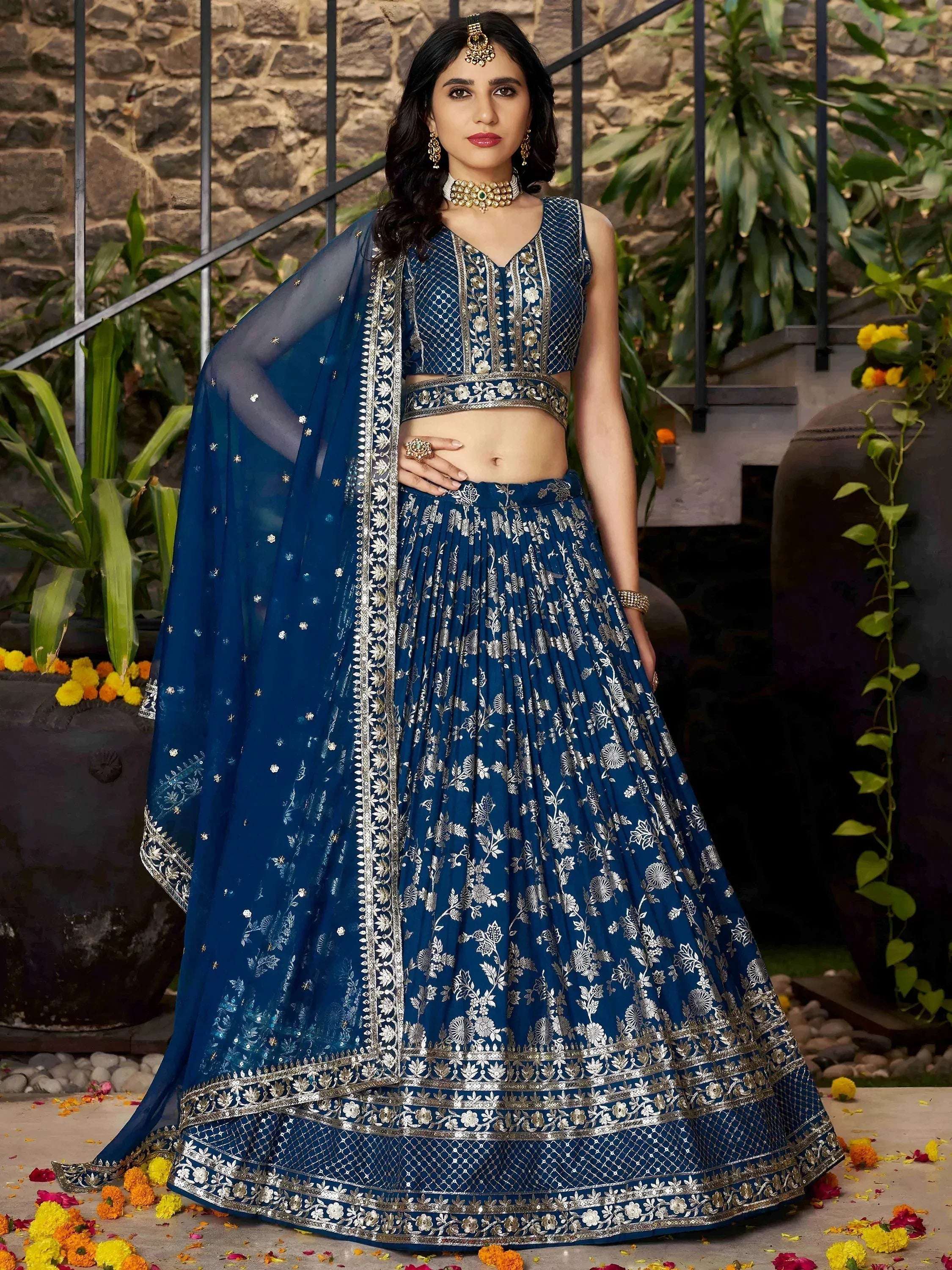 Tulsi Art Sweet Dove Blue Zari Embroidered Designer Lehenga Choli | Grocsy