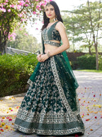 Tulsi Art Feminine Green Sequins Mehendi Wear Lehenga Choli | Grocsy