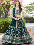 Tulsi Art Feminine Green Sequins Mehendi Wear Lehenga Choli | Grocsy