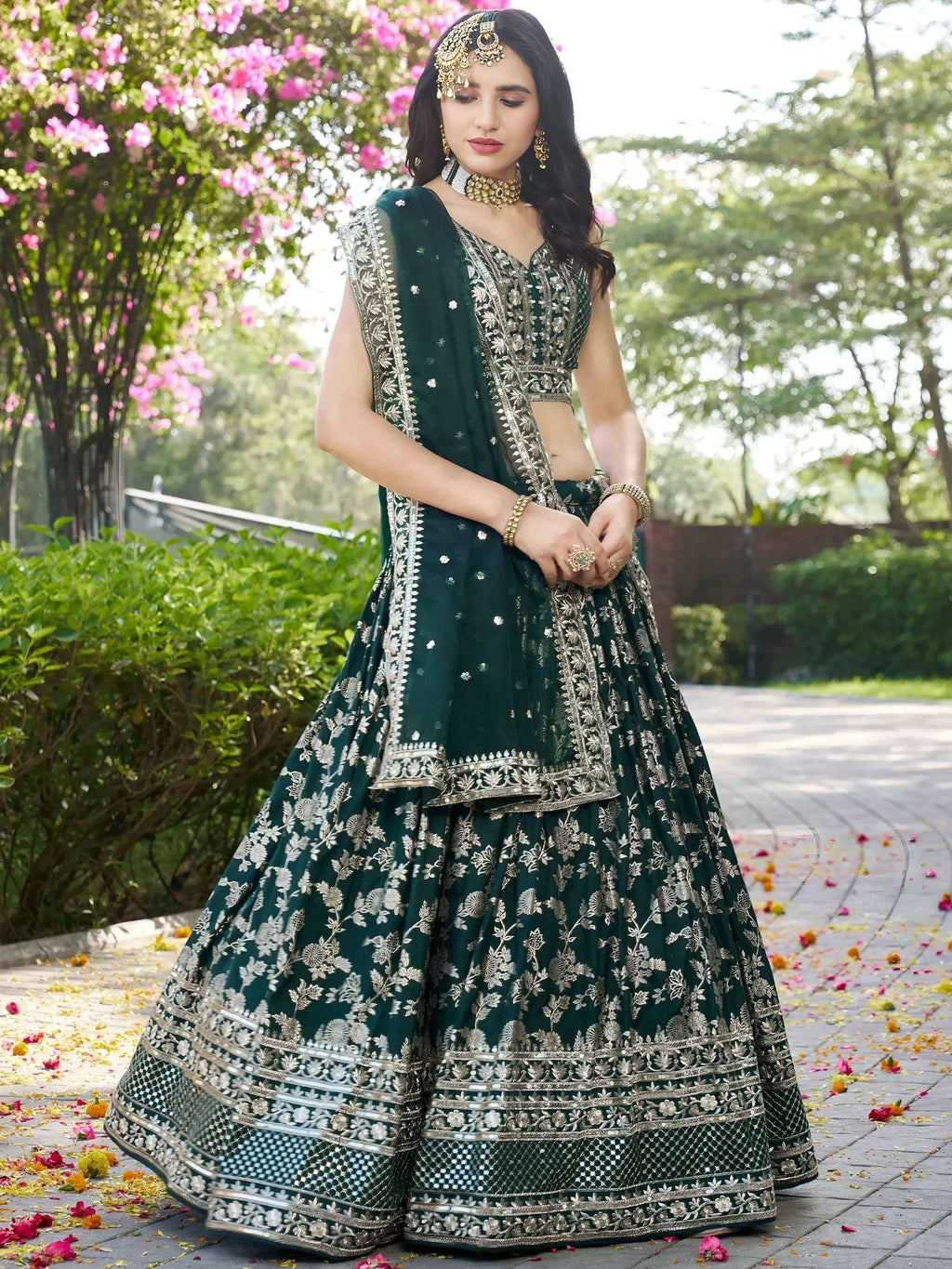 Tulsi Art Feminine Green Sequins Mehendi Wear Lehenga Choli | Grocsy