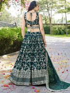 Tulsi Art Feminine Green Sequins Mehendi Wear Lehenga Choli | Grocsy