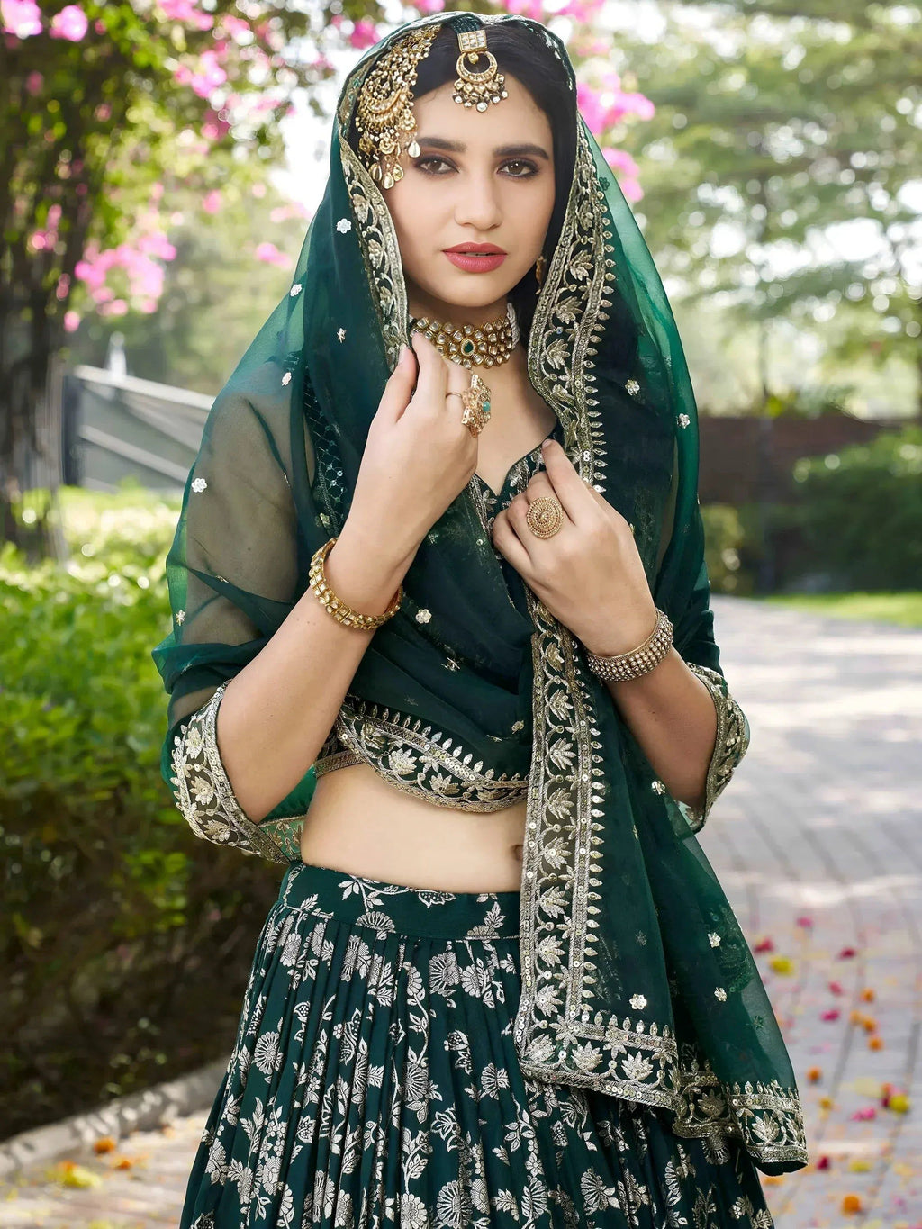 Tulsi Art Feminine Green Sequins Mehendi Wear Lehenga Choli | Grocsy
