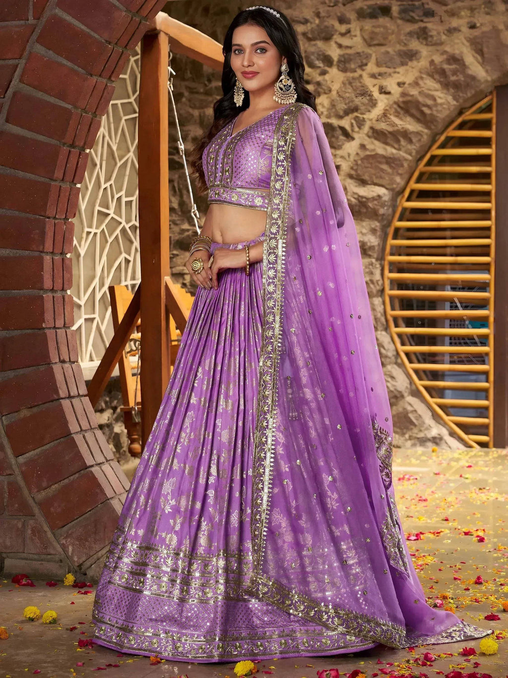 Tulsi Art Enchanting Lavender Thread Embroidered Silk Lehenga Choli | Grocsy
