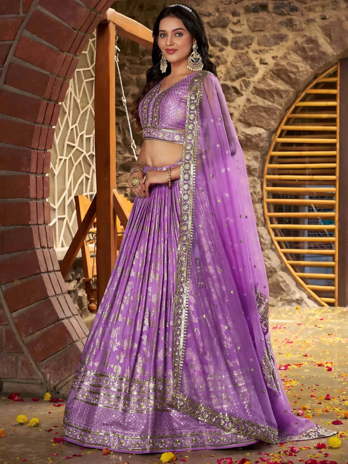 Tulsi Art Enchanting Lavender Thread Embroidered Silk Lehenga Choli | Grocsy