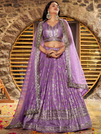 Tulsi Art Enchanting Lavender Thread Embroidered Silk Lehenga Choli | Grocsy