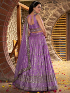 Tulsi Art Enchanting Lavender Thread Embroidered Silk Lehenga Choli | Grocsy