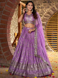Tulsi Art Enchanting Lavender Thread Embroidered Silk Lehenga Choli | Grocsy