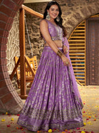 Tulsi Art Enchanting Lavender Thread Embroidered Silk Lehenga Choli | Grocsy