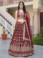Tulsi Art Amazing Maroon Sequins Dola Silk Wedding Wear Lehenga Choli | Grocsy