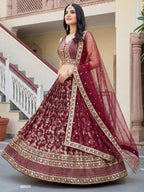 Tulsi Art Amazing Maroon Sequins Dola Silk Wedding Wear Lehenga Choli | Grocsy