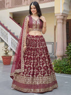 Tulsi Art Amazing Maroon Sequins Dola Silk Wedding Wear Lehenga Choli | Grocsy