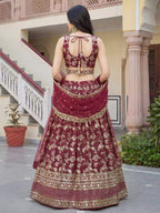 Tulsi Art Amazing Maroon Sequins Dola Silk Wedding Wear Lehenga Choli | Grocsy