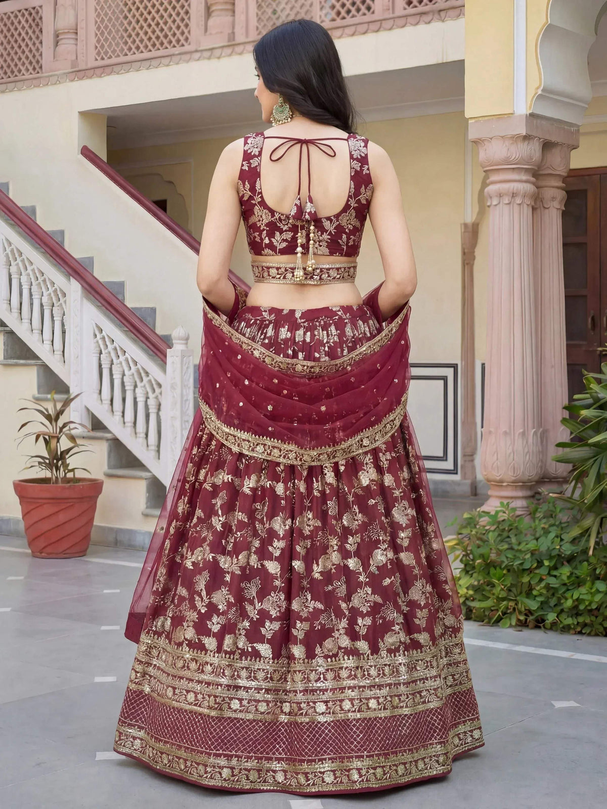 Tulsi Art Amazing Maroon Sequins Dola Silk Wedding Wear Lehenga Choli | Grocsy