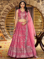 Tulsi Art Striking Peach Silk Reception Wear Lehenga Choli With Dupatta | Grocsy