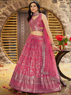 Tulsi Art Striking Peach Silk Reception Wear Lehenga Choli With Dupatta | Grocsy