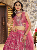 Tulsi Art Striking Peach Silk Reception Wear Lehenga Choli With Dupatta | Grocsy