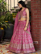 Tulsi Art Bold Pink Silk Engagement Wear Lehenga Choli With Dupatta | Grocsy