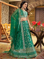 Tulsi Art Rich Rama Green Zari Embroidered Traditional Lehenga Choli | Grocsy