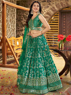 Tulsi Art Rich Rama Green Zari Embroidered Traditional Lehenga Choli | Grocsy
