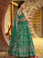 Tulsi Art Rich Rama Green Zari Embroidered Traditional Lehenga Choli | Grocsy