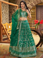 Tulsi Art Rich Rama Green Zari Embroidered Traditional Lehenga Choli | Grocsy
