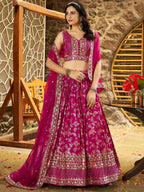 Tulsi Art Captivating Rani Pink Thread Embroidery Wedding Wear Lehenga Choli | Grocsy