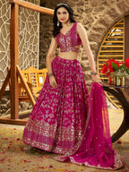 Tulsi Art Captivating Rani Pink Thread Embroidery Wedding Wear Lehenga Choli | Grocsy