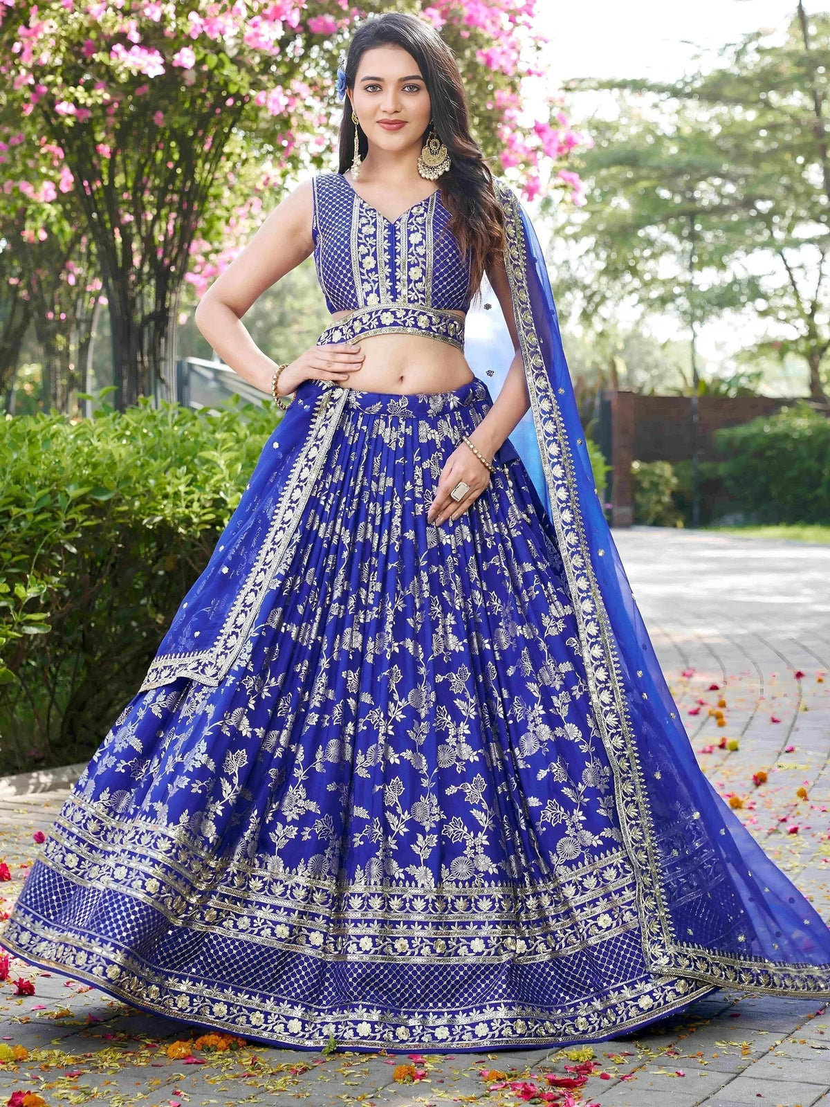 Tulsi Art Luxurious Blue Embroidered Zari Silk Lehenga Choli With Dupatta | Grocsy