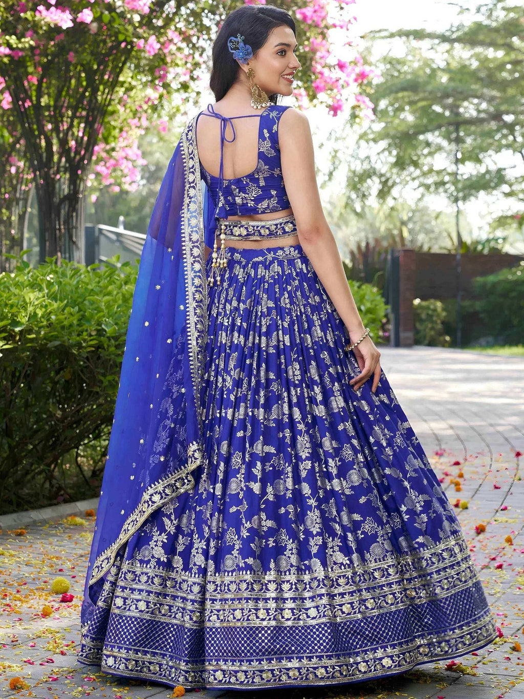 Tulsi Art Luxurious Blue Embroidered Zari Silk Lehenga Choli With Dupatta | Grocsy
