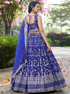 Tulsi Art Luxurious Blue Embroidered Zari Silk Lehenga Choli With Dupatta | Grocsy