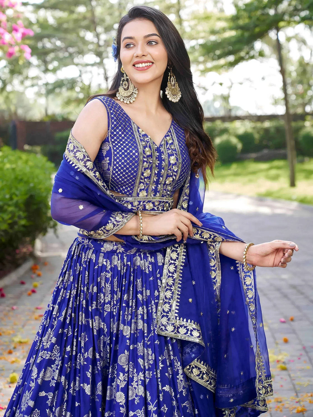 Tulsi Art Luxurious Blue Embroidered Zari Silk Lehenga Choli With Dupatta | Grocsy