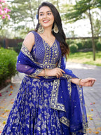 Tulsi Art Luxurious Blue Embroidered Zari Silk Lehenga Choli With Dupatta | Grocsy
