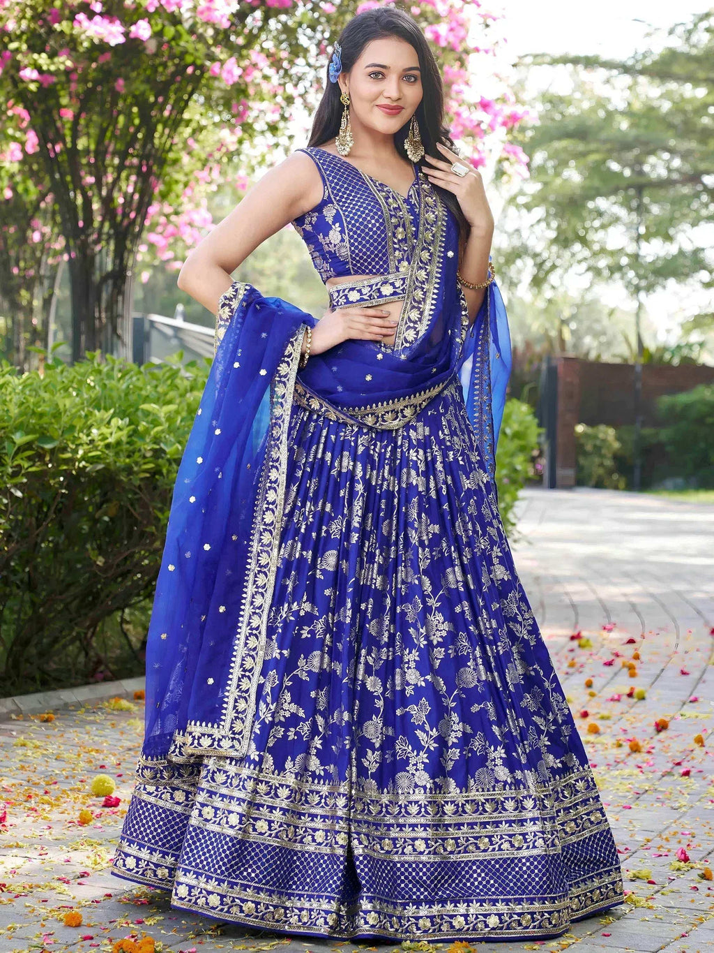 Tulsi Art Luxurious Blue Embroidered Zari Silk Lehenga Choli With Dupatta | Grocsy