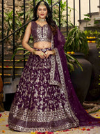 Tulsi Art Attractive Wine Silk Embroidered Bridesmaids Lehenga Choli | Grocsy