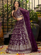 Tulsi Art Attractive Wine Silk Embroidered Bridesmaids Lehenga Choli | Grocsy