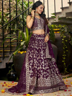 Tulsi Art Attractive Wine Silk Embroidered Bridesmaids Lehenga Choli | Grocsy