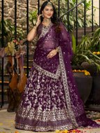 Tulsi Art Attractive Wine Silk Embroidered Bridesmaids Lehenga Choli | Grocsy