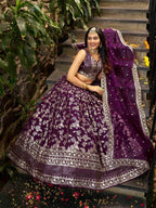 Tulsi Art Attractive Wine Silk Embroidered Bridesmaids Lehenga Choli | Grocsy