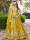 Tulsi Art Alluring Yellow Silk Embroidered Haldi Wear Lehenga Choli | Grocsy