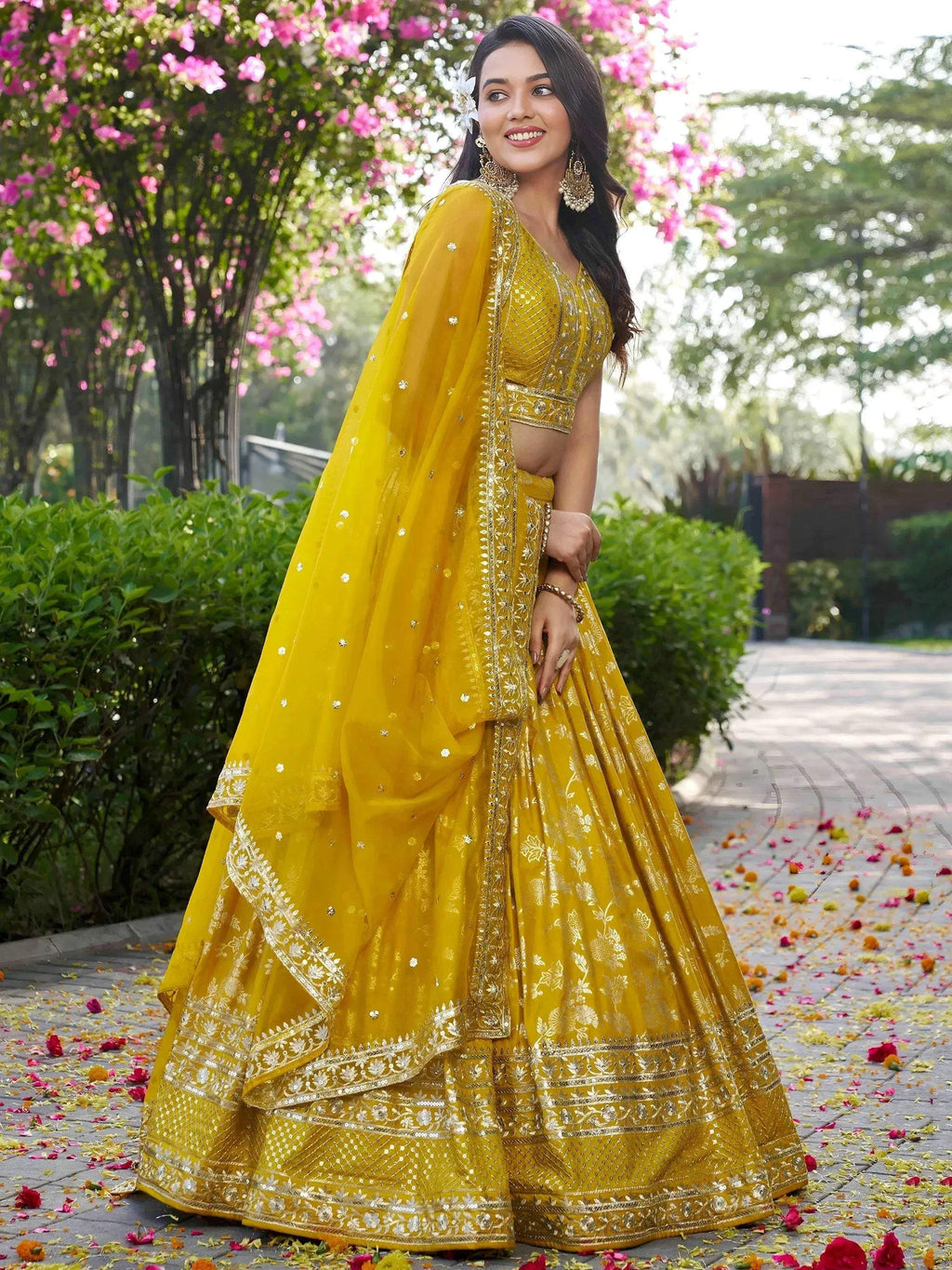 Tulsi Art Alluring Yellow Silk Embroidered Haldi Wear Lehenga Choli | Grocsy