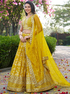 Tulsi Art Alluring Yellow Silk Embroidered Haldi Wear Lehenga Choli | Grocsy