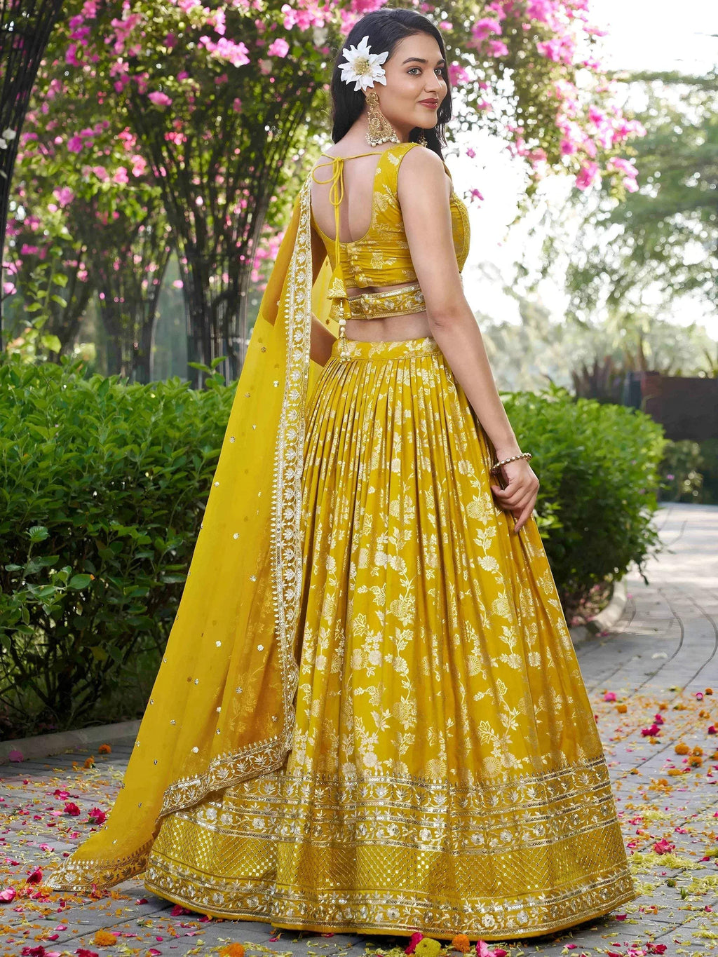 Tulsi Art Alluring Yellow Silk Embroidered Haldi Wear Lehenga Choli | Grocsy