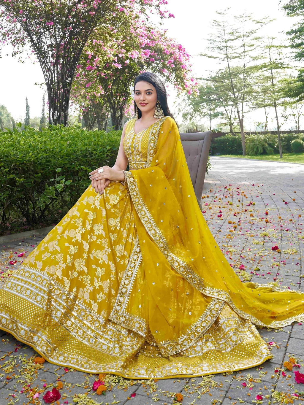 Tulsi Art Alluring Yellow Silk Embroidered Haldi Wear Lehenga Choli | Grocsy