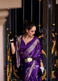 Anaita Purple Silk Tissue Zari Weaving Work Saree With Blouse Piece | Grocsy