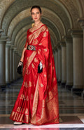 Anaita Red Silk Tissue Zari Weaving Work Saree With Blouse Piece | Grocsy